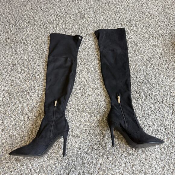 GUESS BONIS Thigh High OVER THE KNEE BOOTS Faux Suede Zip Pointed 5 Heeled New - Picture 2 of 7